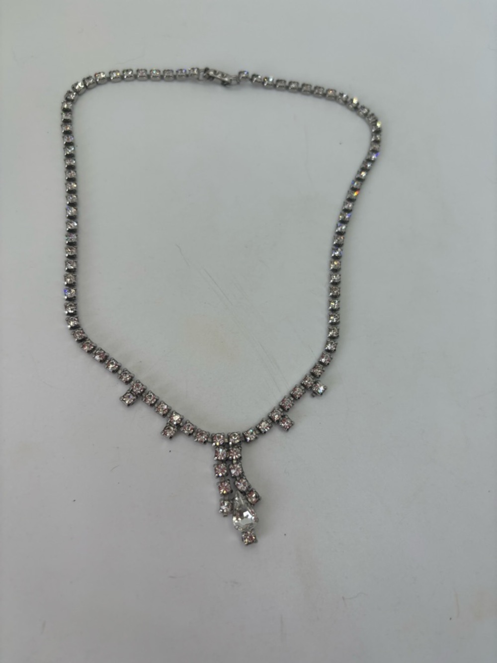 Elegant Vintage Silver-Tone Crystal Drop Necklace